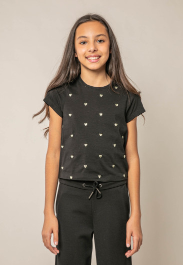 Girls' HEARTY Black T-Shirt Size 8-0