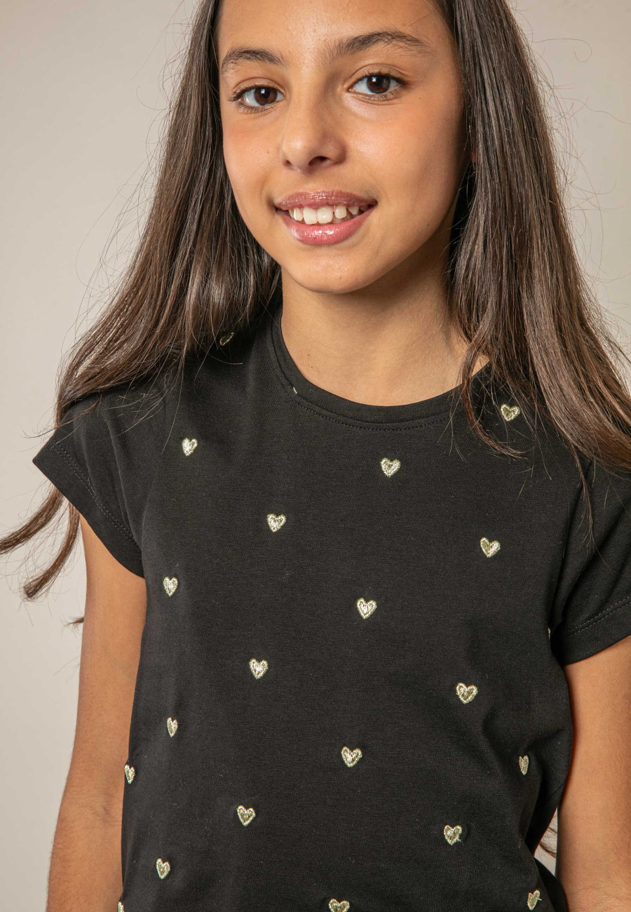Girls' HEARTY Black T-Shirt Size 8-2