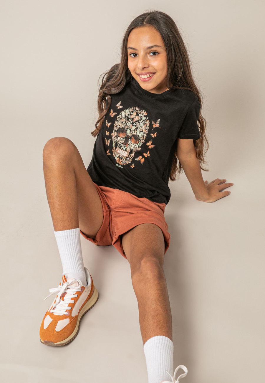 Girls' black BUTTERSKULL T-shirt size 8-0