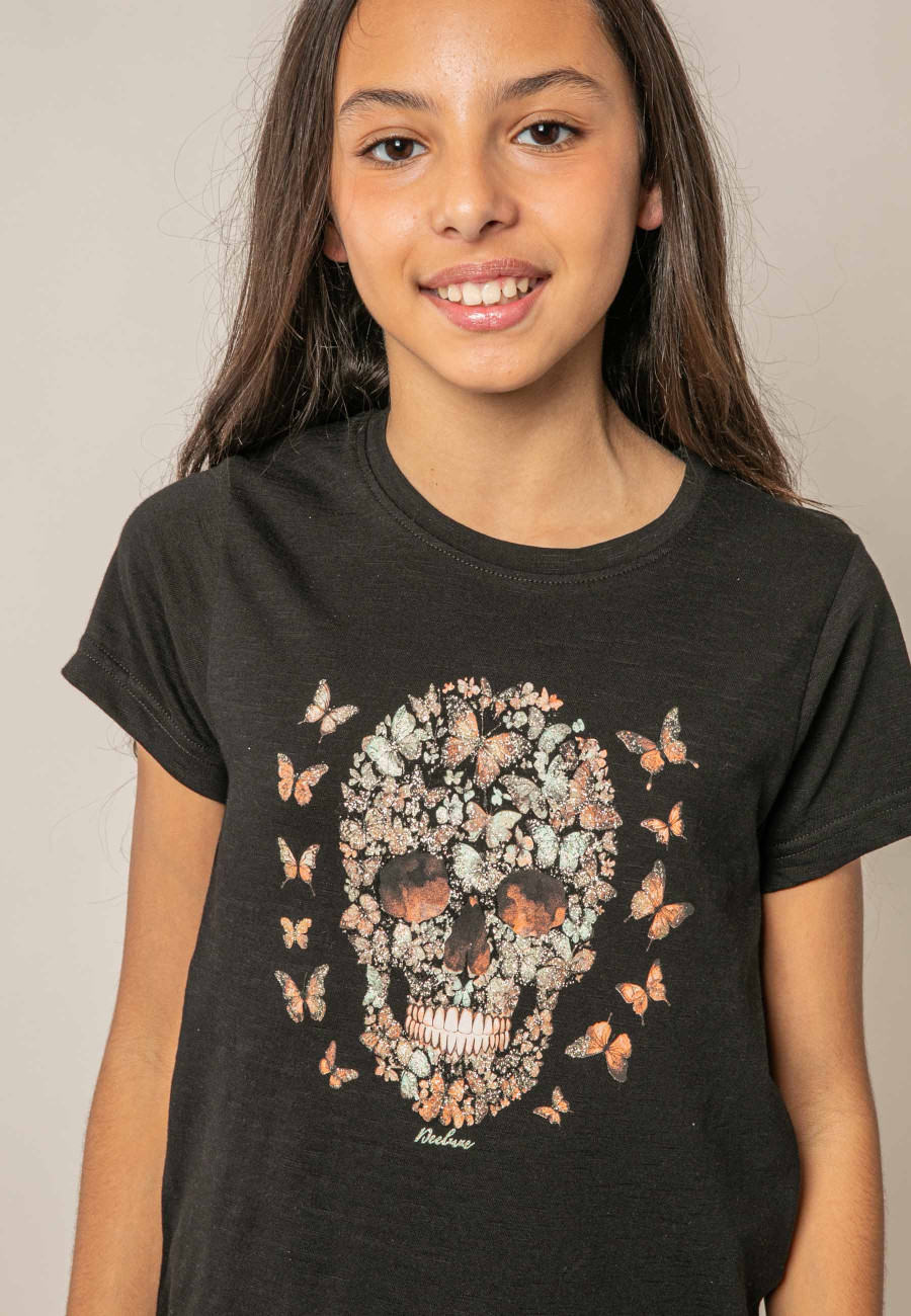 Girls' black BUTTERSKULL T-shirt size 8-2
