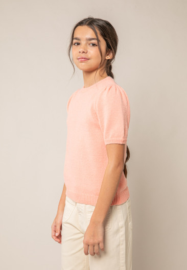 Pull NEVALIA pêche pour fille taille 8-0