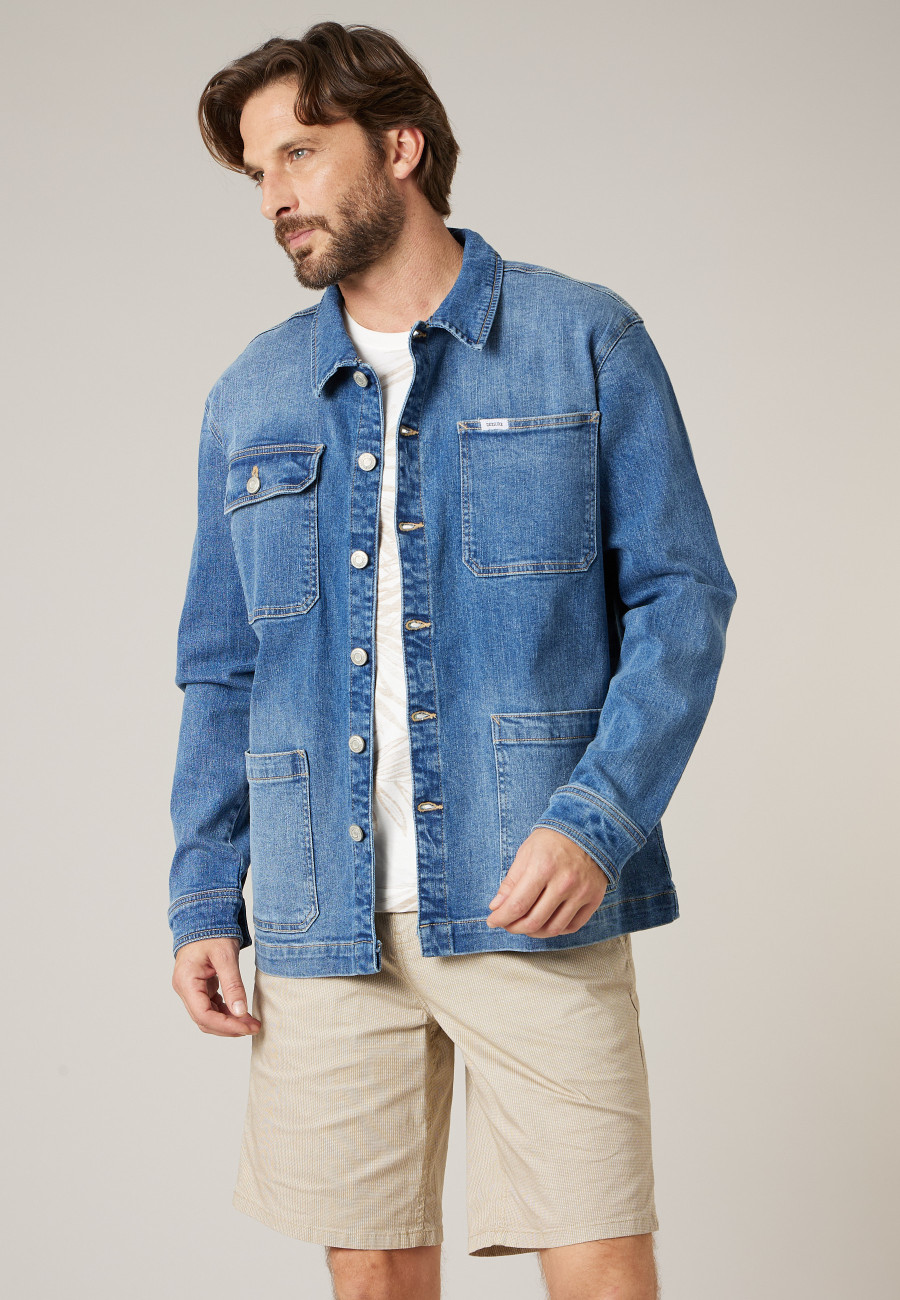 LAPAZ blue denim overshirt for men size XXXL-0