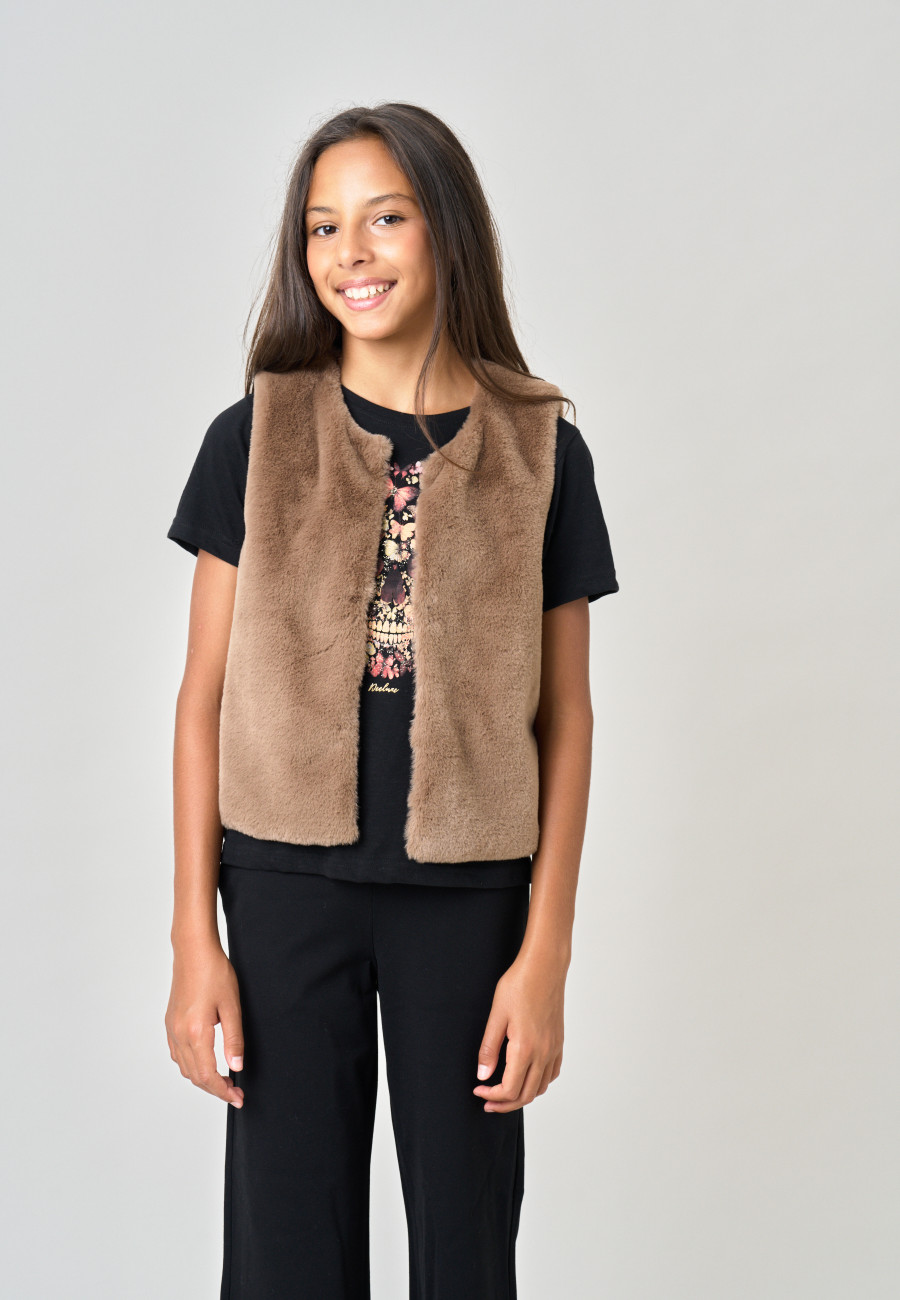 FUZZY Vest Brown girls-1