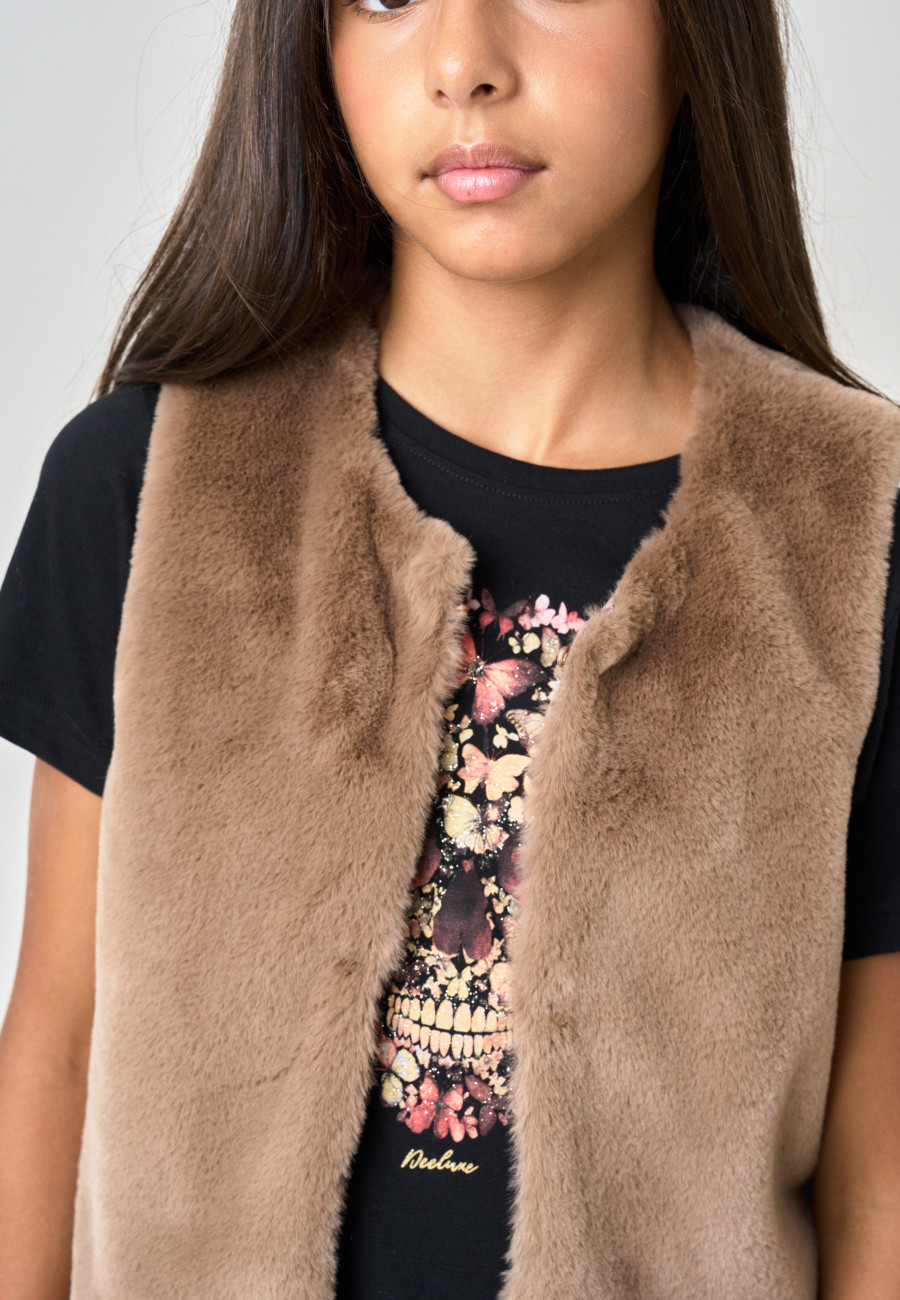 FUZZY Vest Brown girls-3