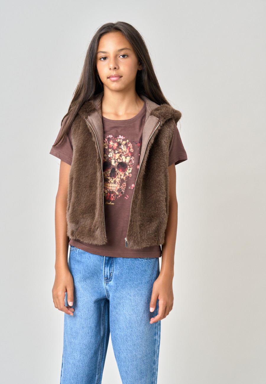 LILIA Vest Taupe girls-1
